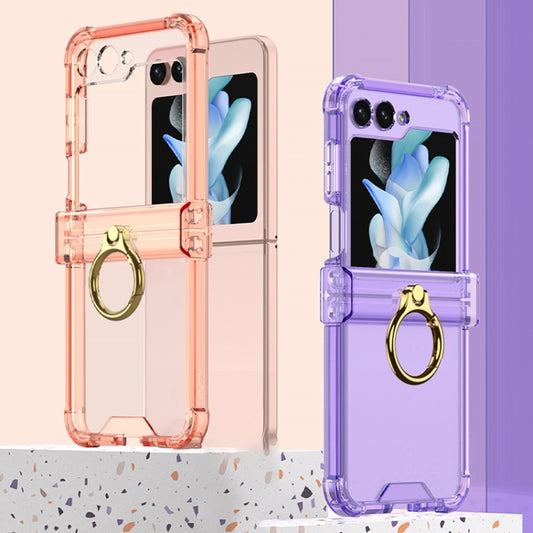 For Samsung Galaxy Z Flip5 Gkk Airbag Hinge Silicone Phone Case with Ring Holder & Tempered Film(Transparent) by GKK