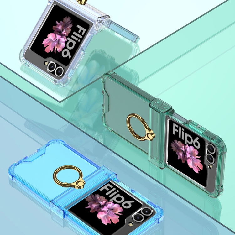 For Samsung Galaxy Z Flip6 / Flip7 FE Gkk Airbag Hinge Silicone Phone Case with Ring Holder & Tempered Film(Transparent) by GKK