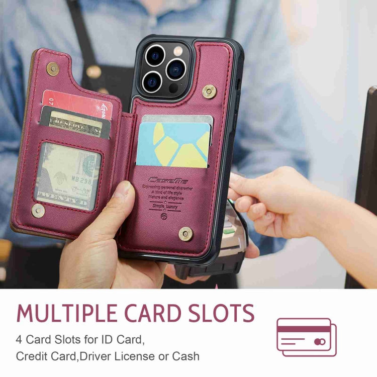 For iPhone 13 Pro CaseMe C22 Card Slots Holder RFID Anti-theft Phone Case(Wine Red) by CaseMe