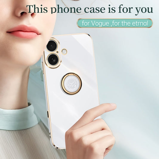 For iPhone 16 XINLI Straight Edge 6D Electroplate TPU Phone Case with Ring Holder(Mint Green) by XINLI