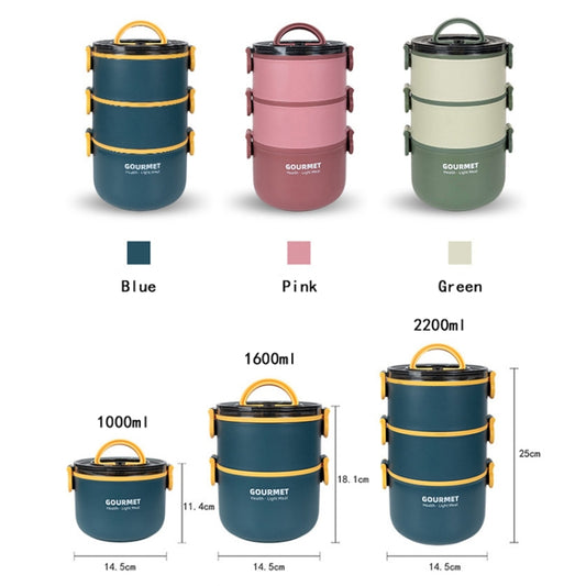 Tri-Layer 2200ml 304 Stainless Steel Insulated Bowl Student Plastic Shell Lunch Box(Green) by bashfashion