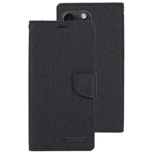 For iPhone 15 Plus GOOSPERY CANVAS DIARY Fabric Texture Flip Leather Phone Case(Black) by GOOSPERY