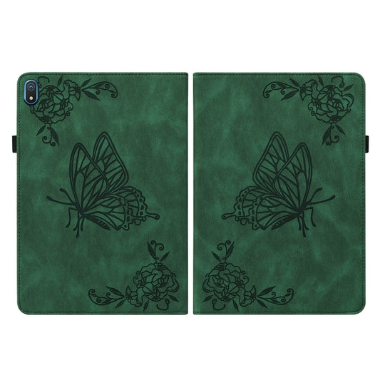 For Nokia T20 Butterfly Flower Embossed Leather Tablet Case(Green) by bashfashion