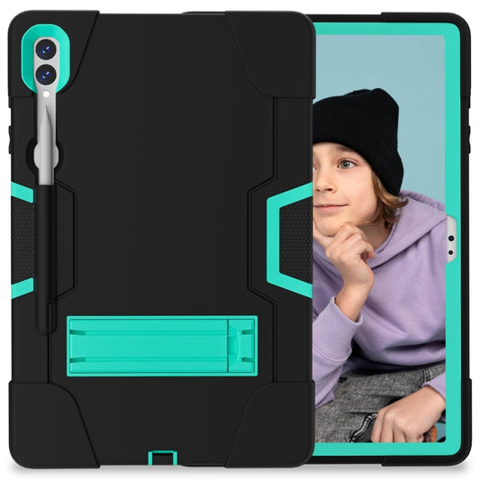 For Samsung Galaxy Tab S9+ Contrast Color Silicone PC Tablet Case with Holder(Black + Mint Green) by bashfashion