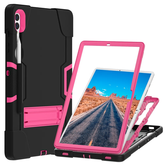 For Samsung Galaxy Tab S9+ Contrast Color Silicone PC Tablet Case with Holder(Black + Rose Red) by bashfashion