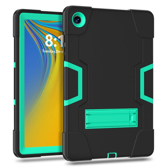 For Samsung Galaxy Tab A9+ Contrast Color Silicone PC Tablet Case with Holder(Black + Mint Green) by bashfashion