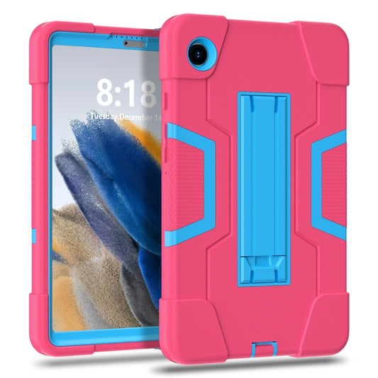 For Samsung Galaxy Tab A9 Contrast Color Silicone PC Tablet Case with Holder(Rose Red + Blue) by bashfashion