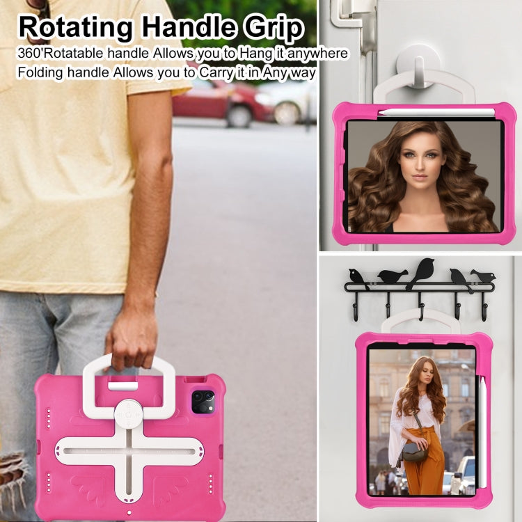 For iPad Air 11 2024 / 2025 Shield 360 Rotation Handle EVA Shockproof PC Tablet Case(Rose Red Beige) by bashfashion