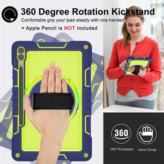 For Samsung Galaxy Tab S9+ 360 Degree Rotation PC Contrast Silicone Tablet Case(Navy Blue + Yellow Green) by bashfashion