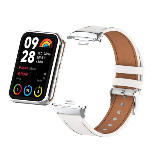 For Xiaomi Smart Band 9 Pro / 8 Pro 18mm Microfiber Sewing Leather Watch Band(White+Silver) by bashfashion