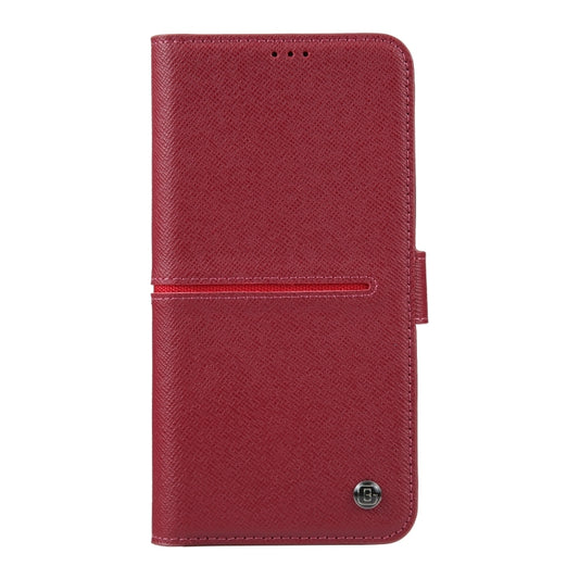 For iPhone 15 Pro GEBEI Top-grain Horizontal Flip Leather Phone Case(Wine Red) by GEBEI