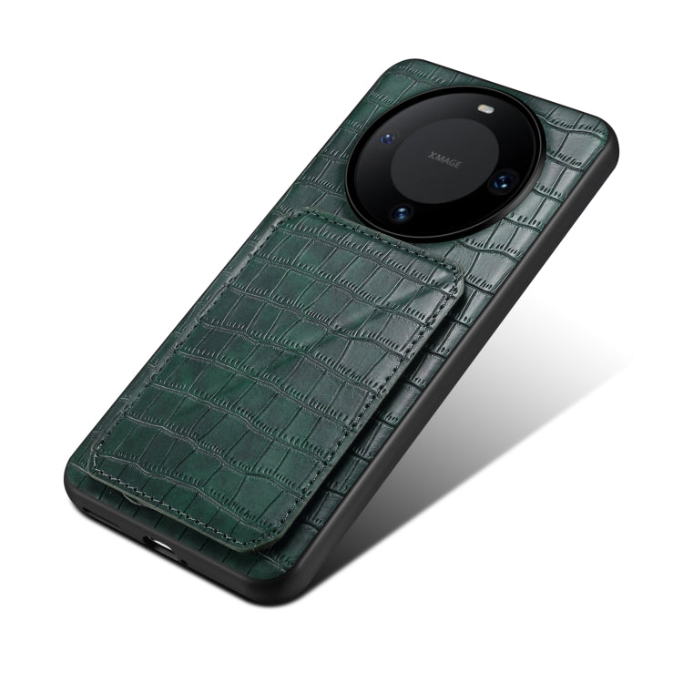 For Huawei Mate 60 Denior Crocodile Texture Holder Electroplating Phone Case(Green) by Denior