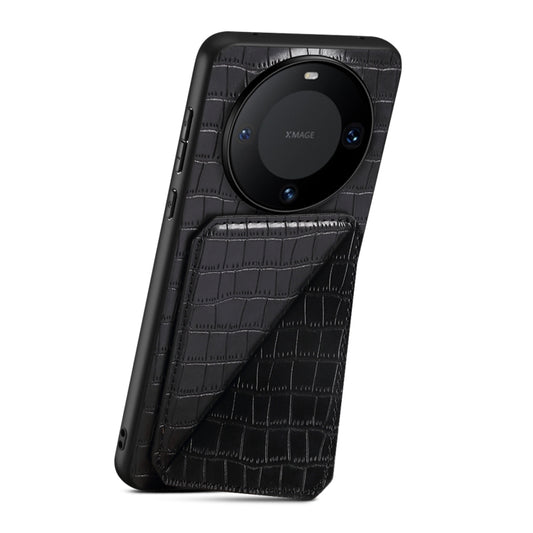 For Huawei Mate 60 Denior Crocodile Texture Holder Electroplating Phone Case(Black) by Denior