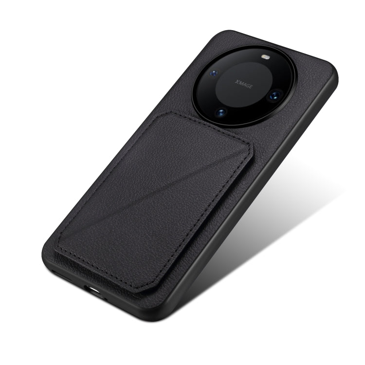 For Huawei Mate 60 Denior Calf Texture Holder Electroplating Phone Case(Black) by Denior