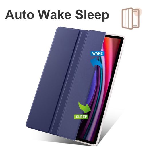 For Samsung Galaxy Tab S10+ / S9+ 3-folding Transparent TPU Smart Leather Tablet Case with Pen Slot(Dark Blue) by bashfashion