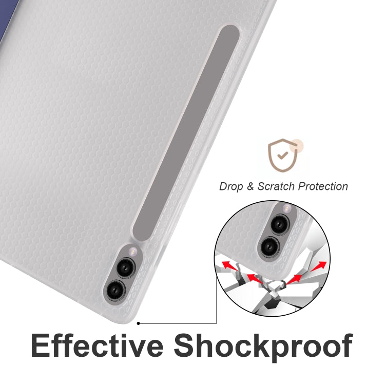 For Samsung Galaxy Tab S10+ / S9+ 3-folding Transparent TPU Smart Leather Tablet Case with Pen Slot(Dark Blue) by bashfashion