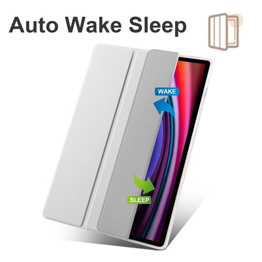 For Samsung Galaxy Tab S10+ / S9+ 3-folding Transparent TPU Smart Leather Tablet Case with Pen Slot(Grey) by bashfashion