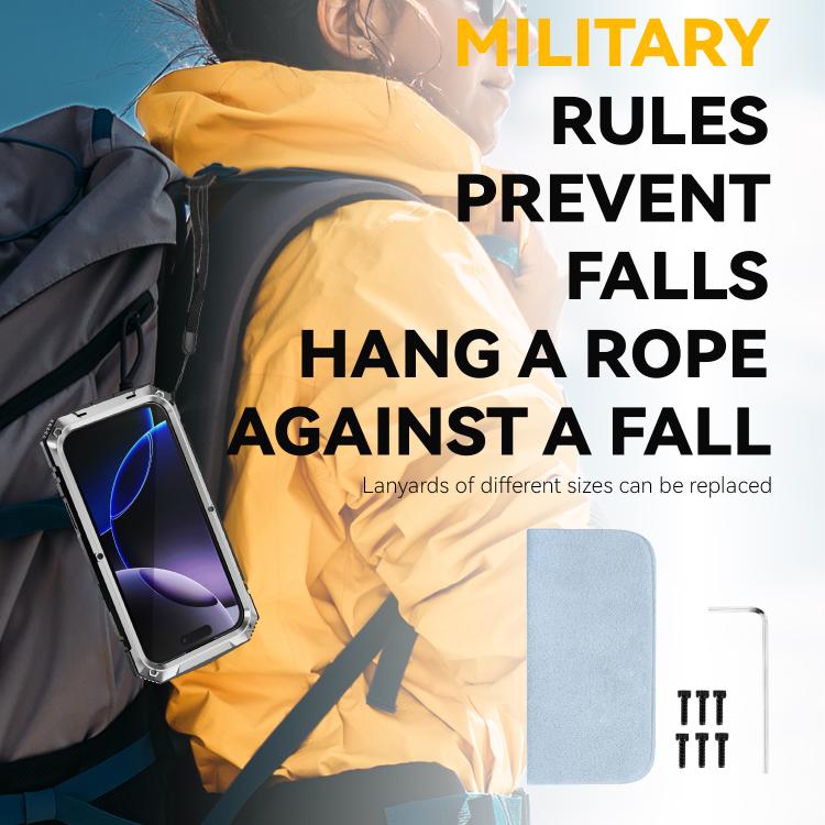 For iPhone 17 Pro R-JUST Metal + Silicone + Tempered Glass Life Waterproof Phone Case with Holder(Silver) by R-JUST