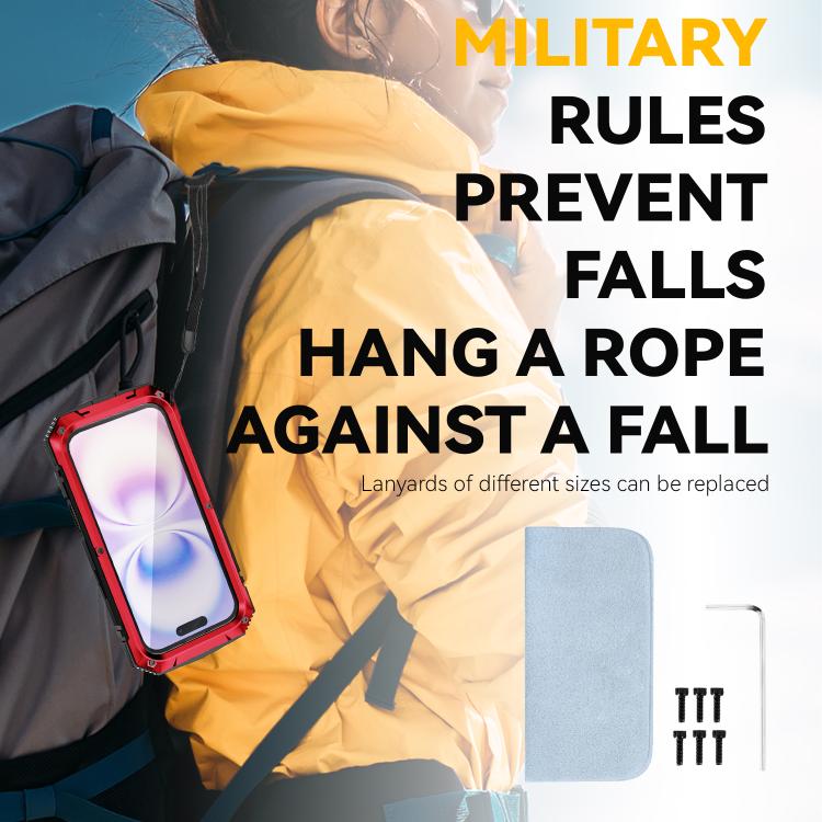 For iPhone 17 R-JUST Metal + Silicone + Tempered Glass Life Waterproof Phone Case with Holder(Red) by R-JUST