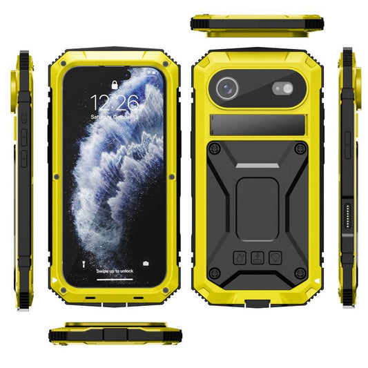 For iPhone Air R-JUST Metal + Silicone + Tempered Glass Life Waterproof Phone Case with Holder(Yellow) by R-JUST