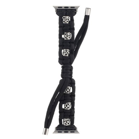 For Apple Watch Series 8 45mm Silk Silver Beads Braided Watch Band(Black) by bashfashion