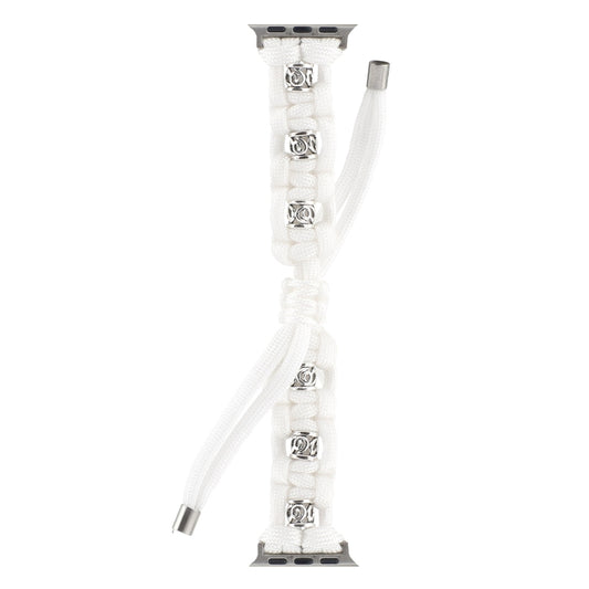 For Apple Watch Series 7 41mm Silk Silver Beads Braided Watch Band(White) by bashfashion