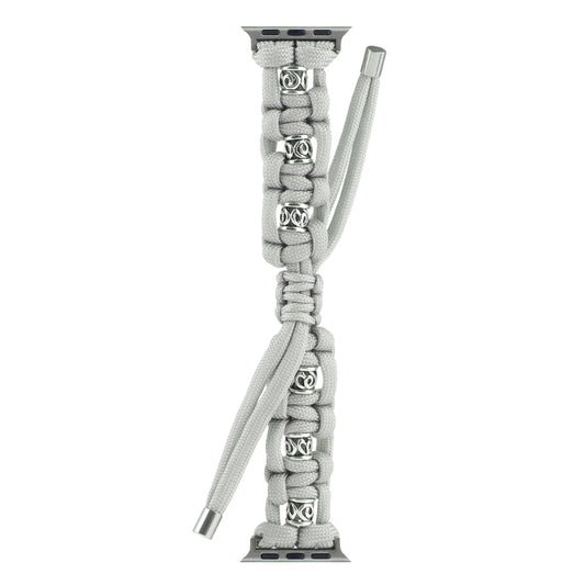 For Apple Watch Series 3 42mm Silk Silver Beads Braided Watch Band(Grey) by bashfashion
