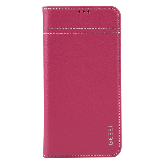For iPhone 15 Plus GEBEI Top-grain Horizontal Flip Leather Phone Case(Rose Red) by GEBEI