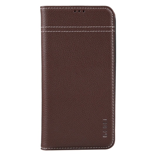 For iPhone 15 GEBEI Top-grain Horizontal Flip Leather Phone Case(Brown) by GEBEI