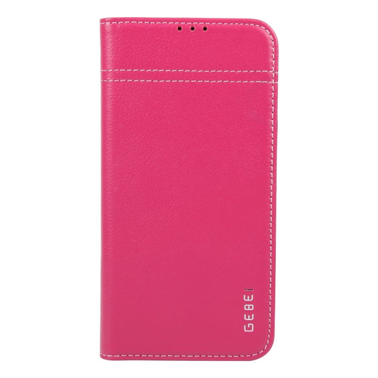 For iPhone 16 Pro GEBEI Top-grain Horizontal Flip Leather Phone Case(Rose Red) by GEBEI