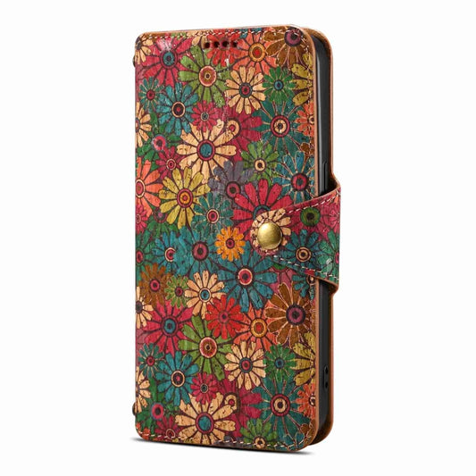 For iPhone 14 Pro Denior Flower Language Series Cork Fabric Oil Edge Leather Phone Case(Spring) by Denior