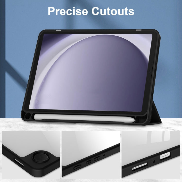 For Samsung Galaxy Tab A11 / A9 Acrylic 3-folding Leather Tablet Case with Pen Slot(Black) by bashfashion