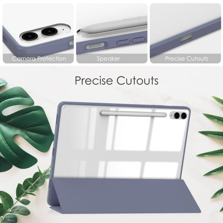 For Samsung Galaxy Tab S9 FE+ / S10+ Acrylic 3-folding Smart Leather Tablet Case with Pen Slot(Lavender) by bashfashion