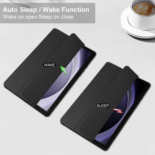 For Samsung Galaxy Tab A9+ Acrylic 3-folding Smart Leather Tablet Case with Pen Slot(Black) by bashfashion