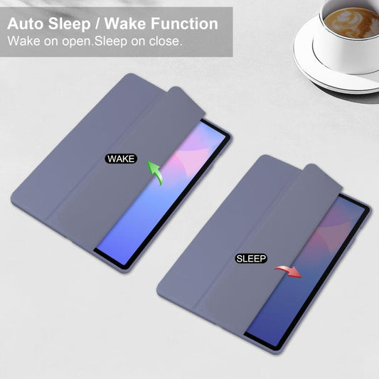 For Samsung Galaxy Tab S10 FE+ Acrylic 3-folding Smart Leather Tablet Case with Pen Slot(Lavender) by bashfashion