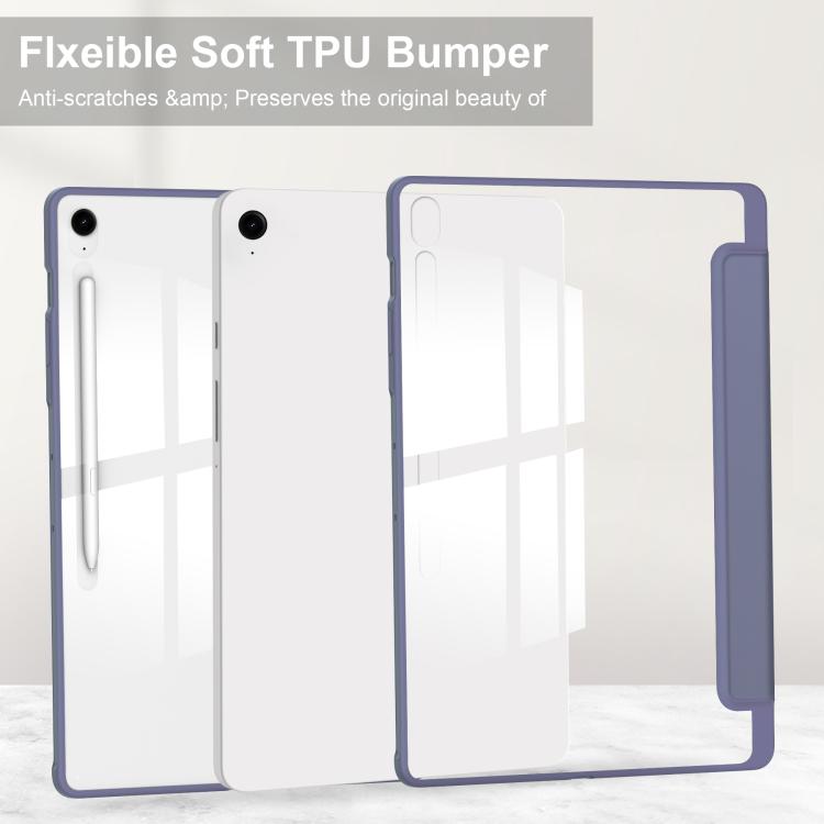 For Samsung Galaxy Tab S10 FE+ Acrylic 3-folding Smart Leather Tablet Case with Pen Slot(Lavender) by bashfashion