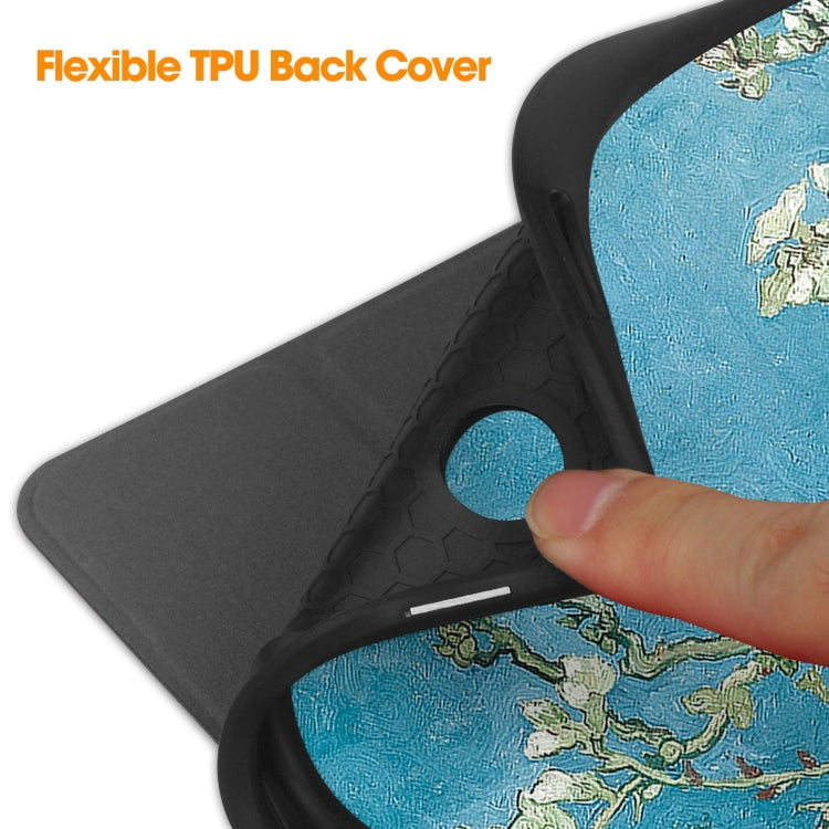 For Samsung Galaxy Tab A9+ Painted 3-folding Holder TPU Smart Leather Tablet Case(Apricot Blossom) by bashfashion