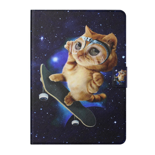 For Samsung Galaxy Tab A11 / A9 Colored Drawing Horizontal Flip PU Tablet Case with Sleep / Wake-up Function(Skateboard Cat) by bashfashion