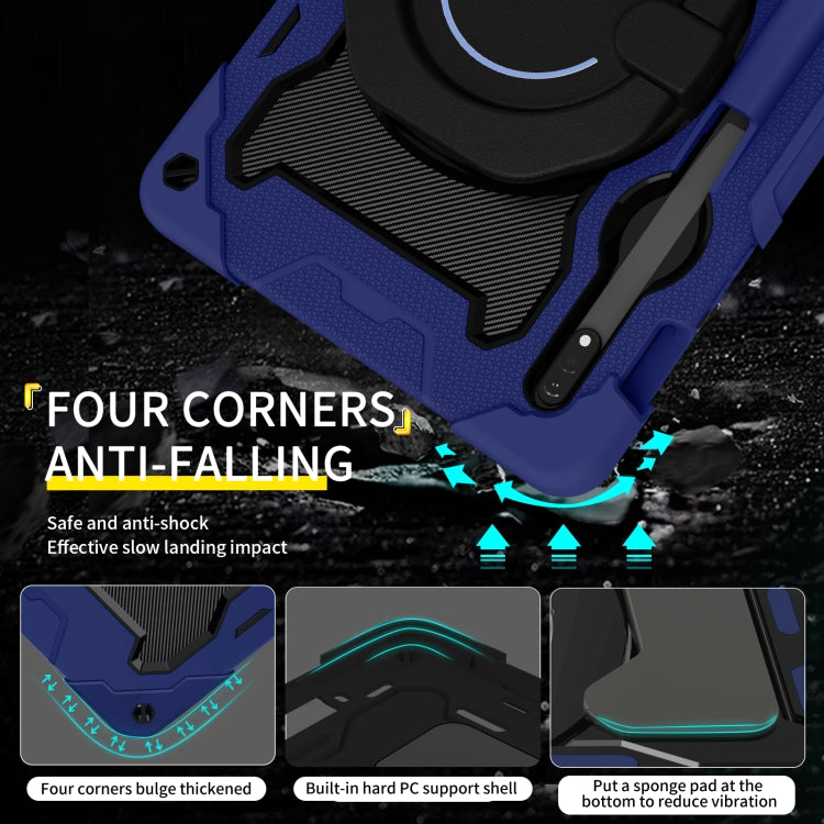 For Samsung Galaxy Tab S9 Armor Portable Rotating Ring Holder Silicone Tablet Case(Navy Blue) by bashfashion