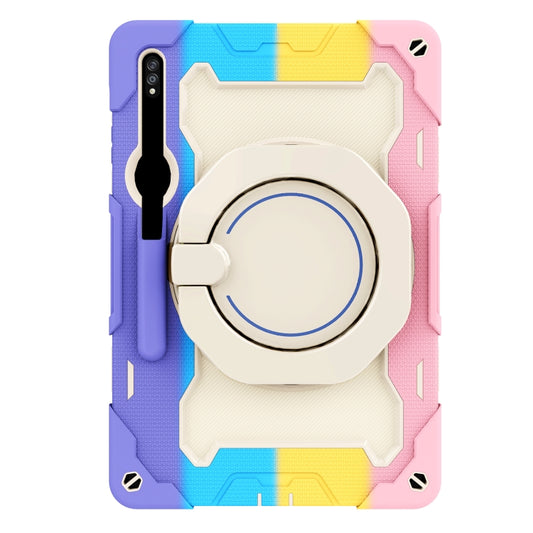 For Samsung Galaxy Tab S9+ Armor Portable Rotating Ring Holder Silicone Tablet Case(Colorful Pink) by bashfashion