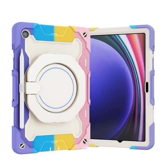 For Samsung Galaxy Tab A9+ Armor Portable Rotating Ring Holder Silicone Tablet Case(Colorful Pink) by bashfashion