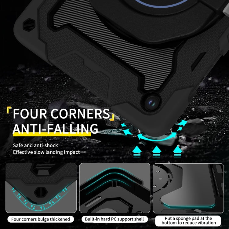 For Samsung Galaxy Tab A9+ Armor Portable Rotating Ring Holder Silicone Tablet Case(Black) by bashfashion