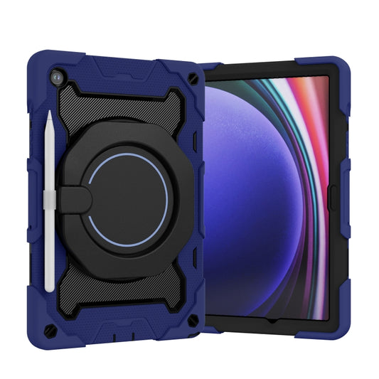 For Samsung Galaxy Tab A9+ Armor Portable Rotating Ring Holder Silicone Tablet Case(Navy Blue) by bashfashion