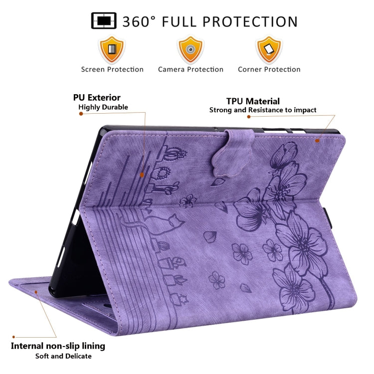 For iPad 10.2 2021 / 10.5 2019 Cartoon Sakura Cat Embossed Smart Leather Tablet Case(Purple) by bashfashion