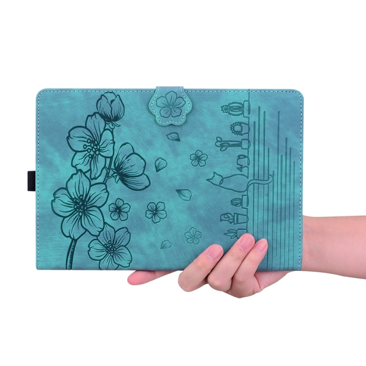 For iPad Pro 11 2025 / 2024 Cartoon Sakura Cat Embossed Smart Leather Tablet Case(Green) by bashfashion