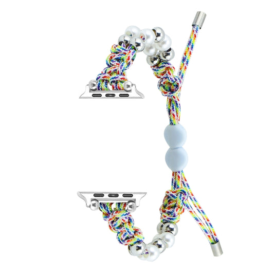For Apple Watch Series 5 44mm Paracord Row Beads Drawstring Braided Watch Band(Rainbow) by bashfashion