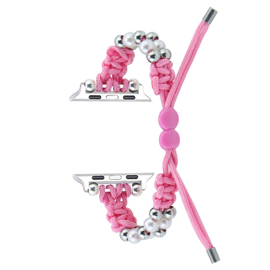 For Apple Watch Series 4 44mm Paracord Row Beads Drawstring Braided Watch Band(Pink) by bashfashion