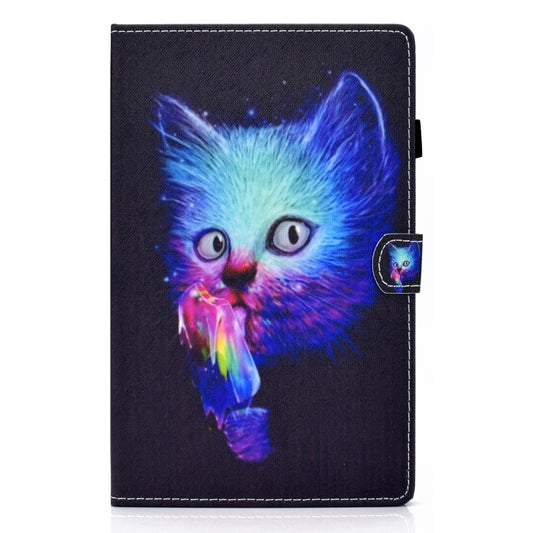 For Samsung Galaxy Tab A11 / A9 Colored Drawing Stitching Horizontal Flip Tablet Leather Case(Super Cat) by bashfashion