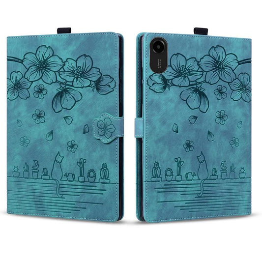 For Xiaomi Redmi Pad 2 Cartoon Sakura Cat Embossed Leather Tablet Case(Green) by bashfashion