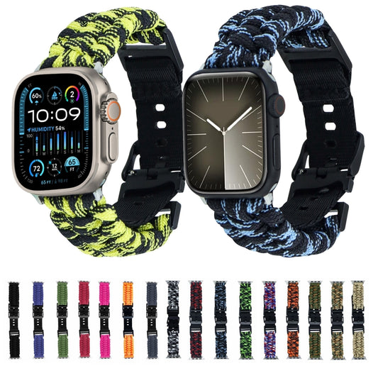 For Apple Watch Series 3 42mm Paracord Plain Braided Webbing Buckle Watch Band(Black White) by bashfashion